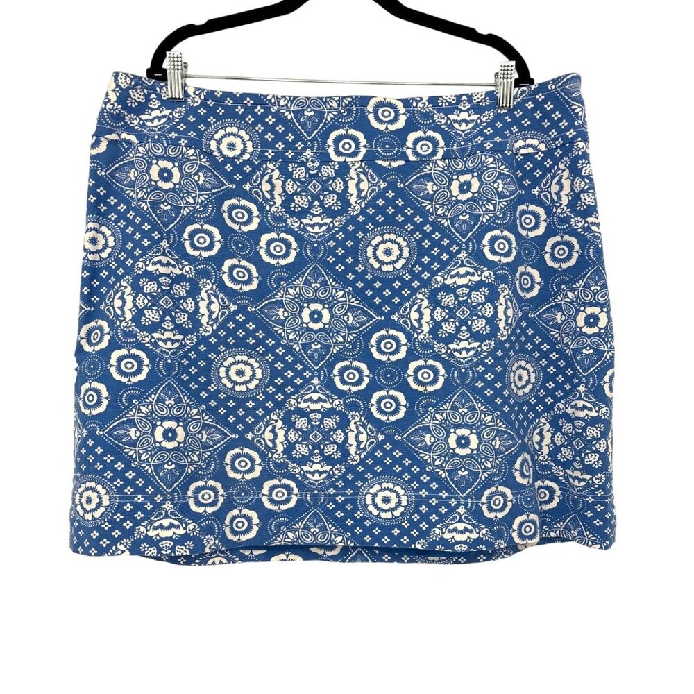 Talbots Woman Petite Floral Skirt Cotton Stretch Blue White 22WP